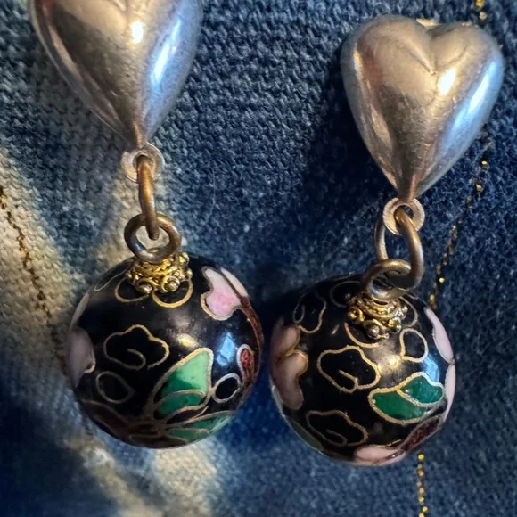 Black cloisonné Rounds, Masha Archer designer earrings